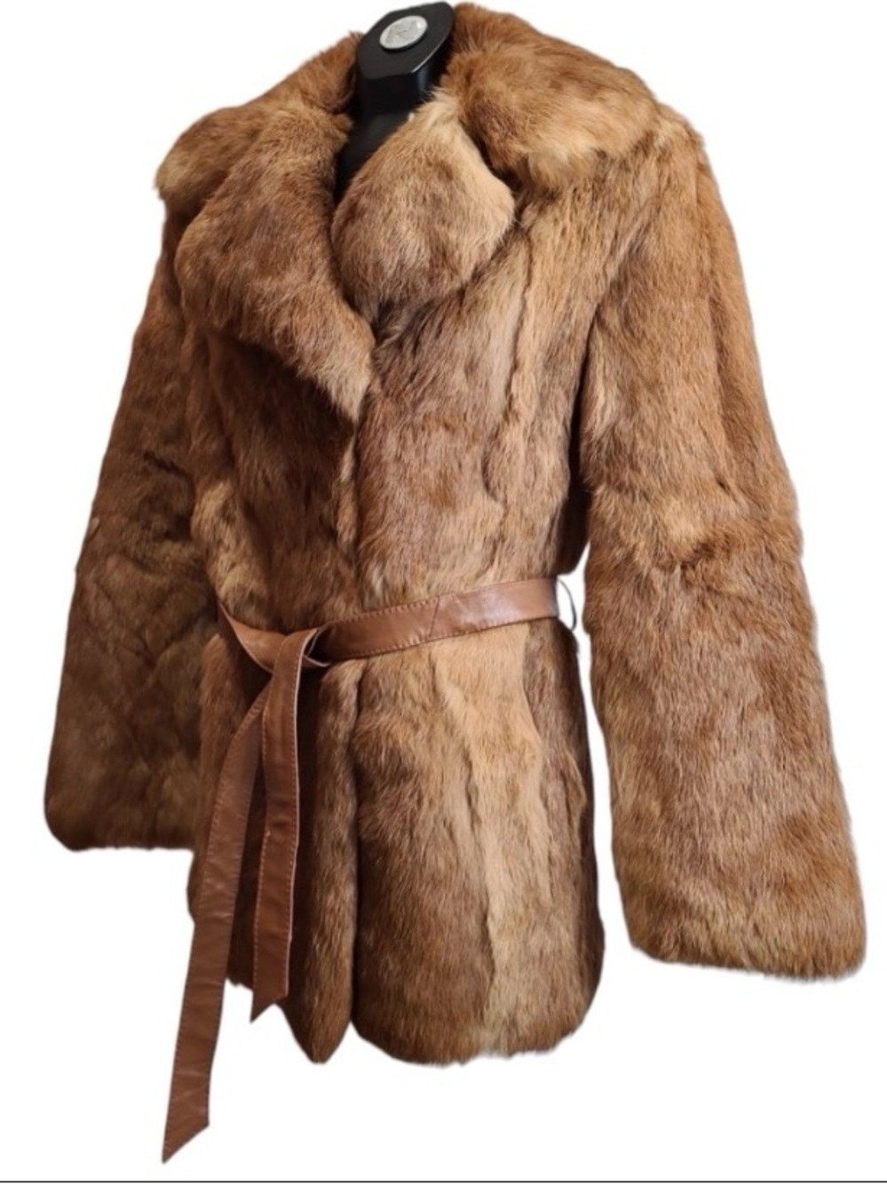 Brown Rabbit Fur & Belted Coat